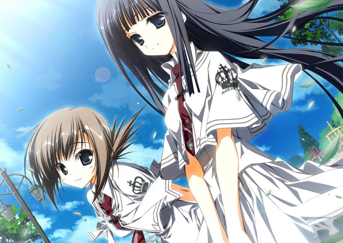 A screenshot of a cg from the game Subarashiki Hibi. The characters Kimika and Zakuro are walking home from school.